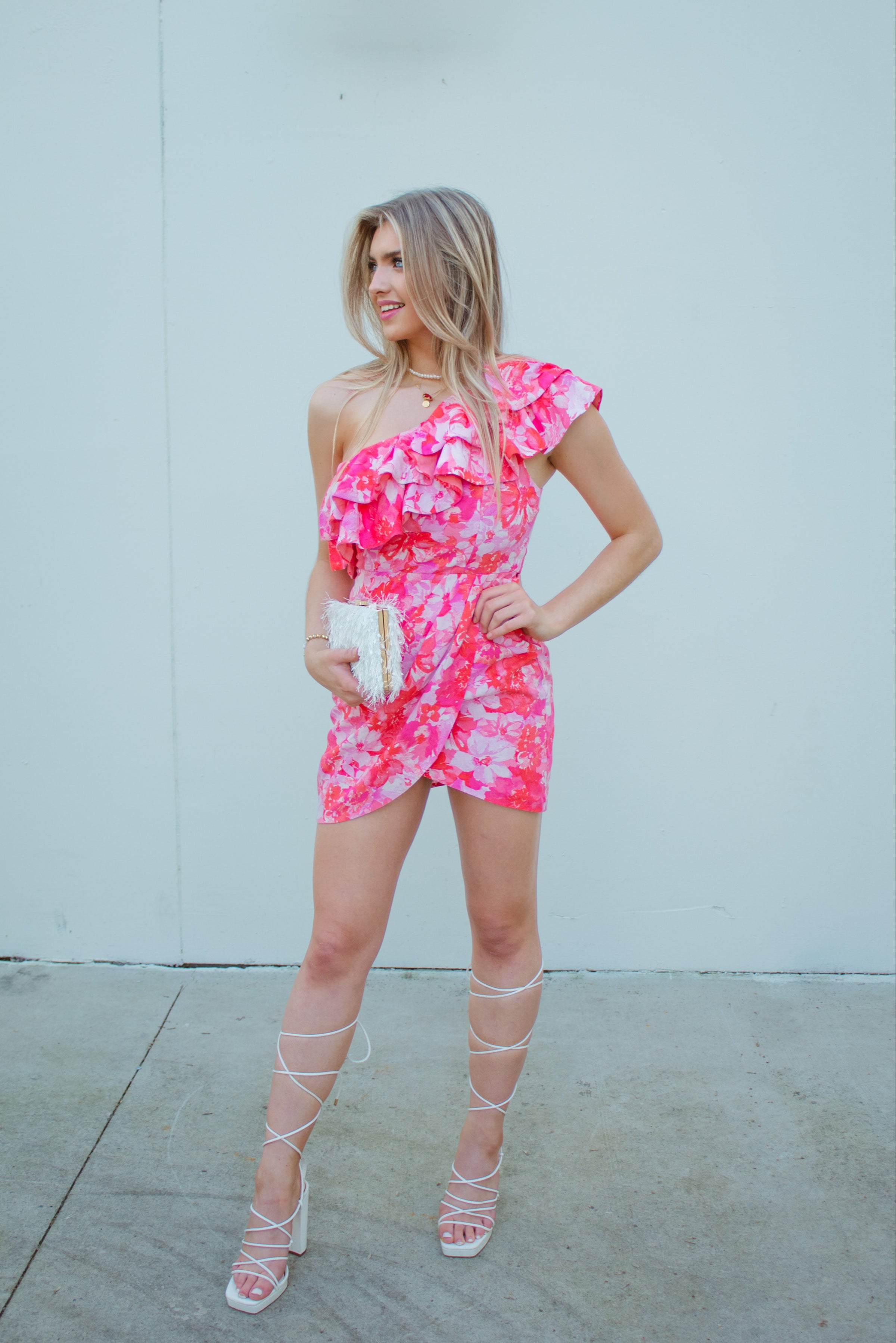 Pink Multi Color Floral Ruffle Dress