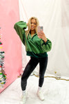 Dark Green Button Up Collared Sweatshirt