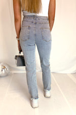 Distressed Rhinestone Light Wash Straight Jeans