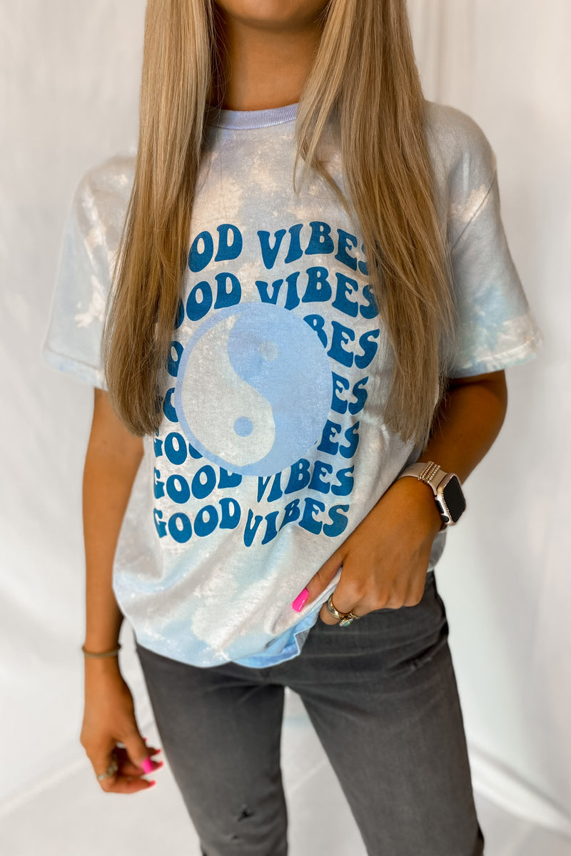 Blue Tie Dye Good Vibes Graphic Tee