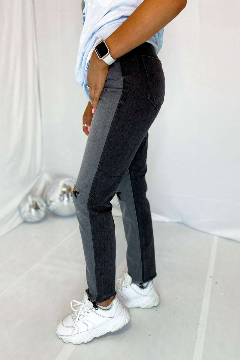 Tracey Black High Rise Color Block Straight Jeans