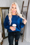 Oversized Balloon Sleeve Knit Sweater - Indigo