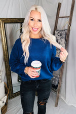 Oversized Balloon Sleeve Knit Sweater - Indigo