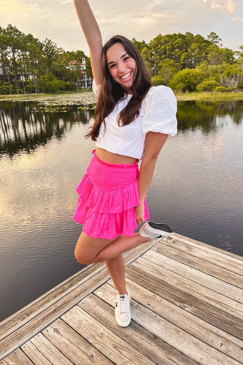 Hot Pink Smocked Ruffle Skort