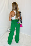 Green Distressed Wide Leg Jeans