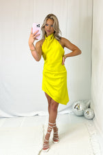 Yellow Asymmetrical Mock Neck Mini Dress