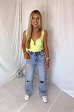 Lime Green Ribbed Knit Wire Detail Bodysuit