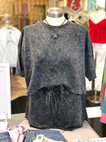 Charcoal Acid Wash Rhinestone Two Piece Set *RESTOCK*