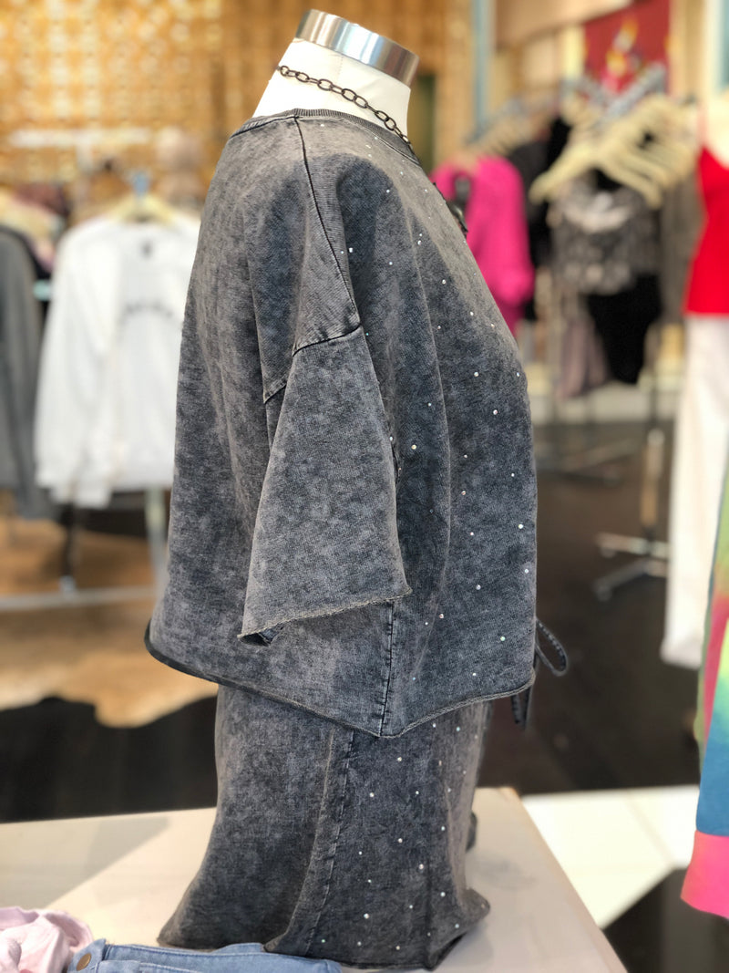 Charcoal Acid Wash Rhinestone Two Piece Set *RESTOCK*