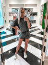 Charcoal Acid Wash Rhinestone Two Piece Set *RESTOCK*