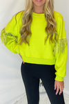 Lime Green Long Sleeve Fringe Sweatshirt