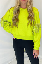 Lime Green Long Sleeve Fringe Sweatshirt