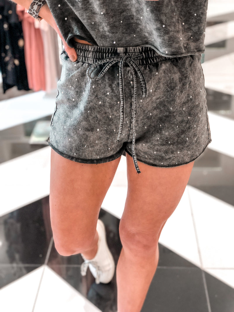 Charcoal Acid Wash Rhinestone Two Piece Set *RESTOCK*