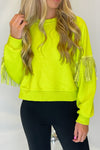 Lime Green Long Sleeve Fringe Sweatshirt