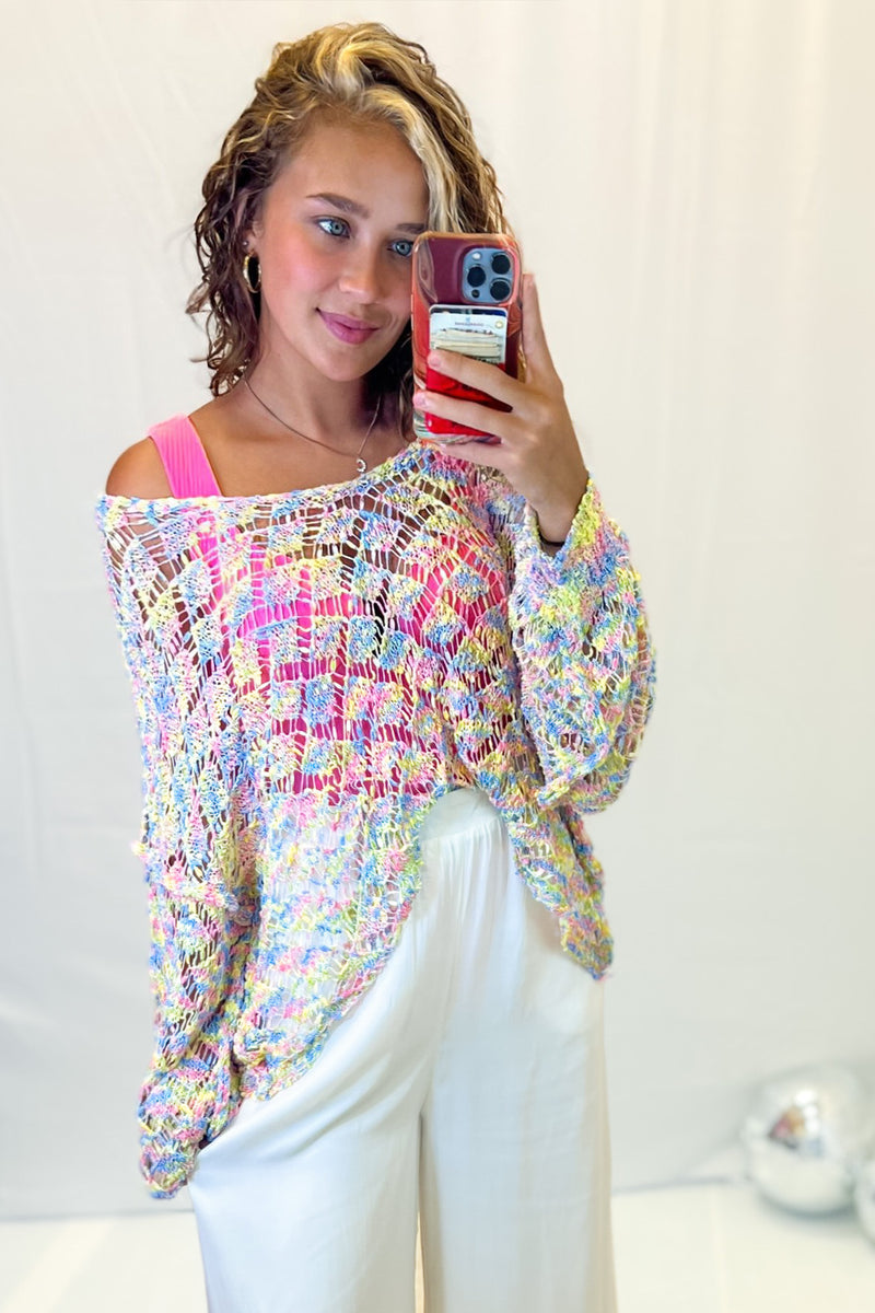 Rainbow Sweater Knit Swim Cover Up