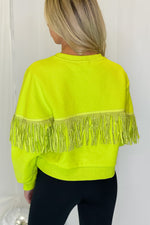 Lime Green Long Sleeve Fringe Sweatshirt