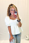 Cream Babydoll Puff Sleeve Top