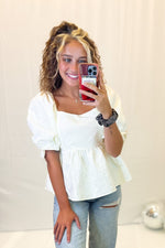 Cream Babydoll Puff Sleeve Top
