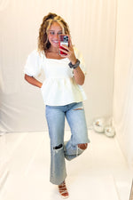 Cream Babydoll Puff Sleeve Top