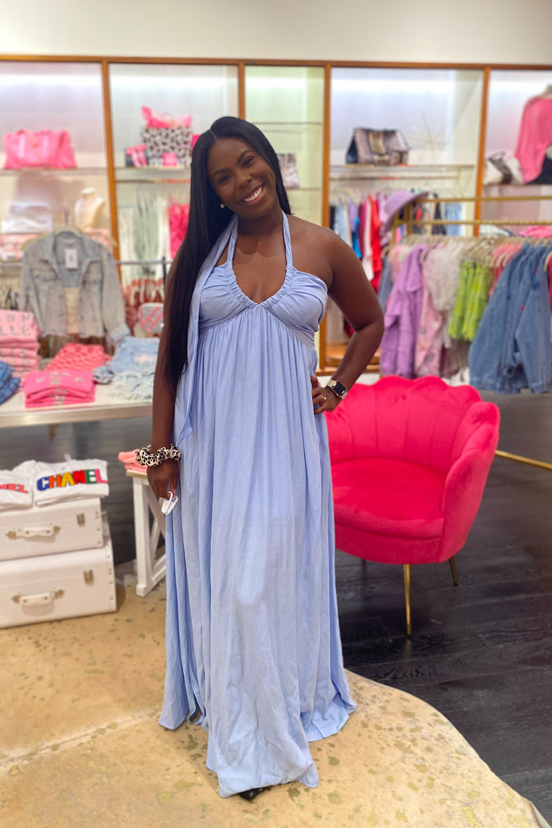 Light Blue Halter Neck Maxi Dress