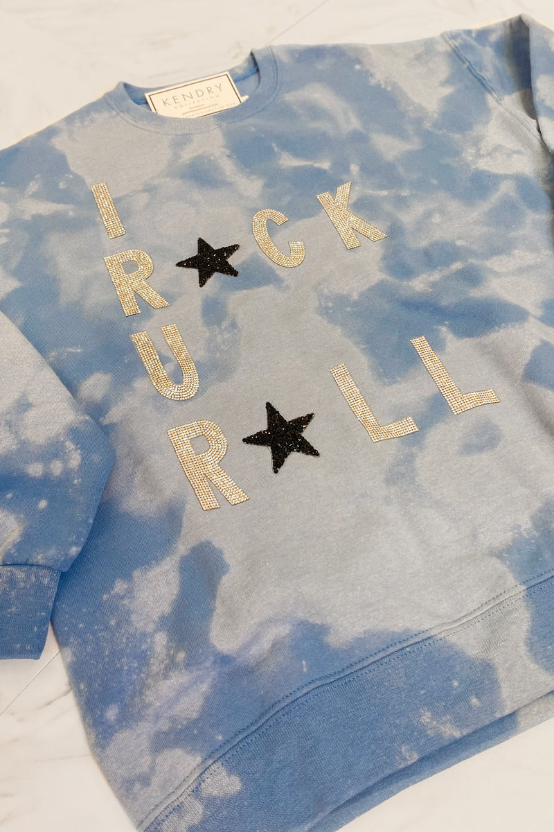 I Rock U Roll Rhinestone Letters Crewneck