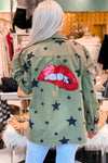 Green Star Pattern Jacket With Red Lips