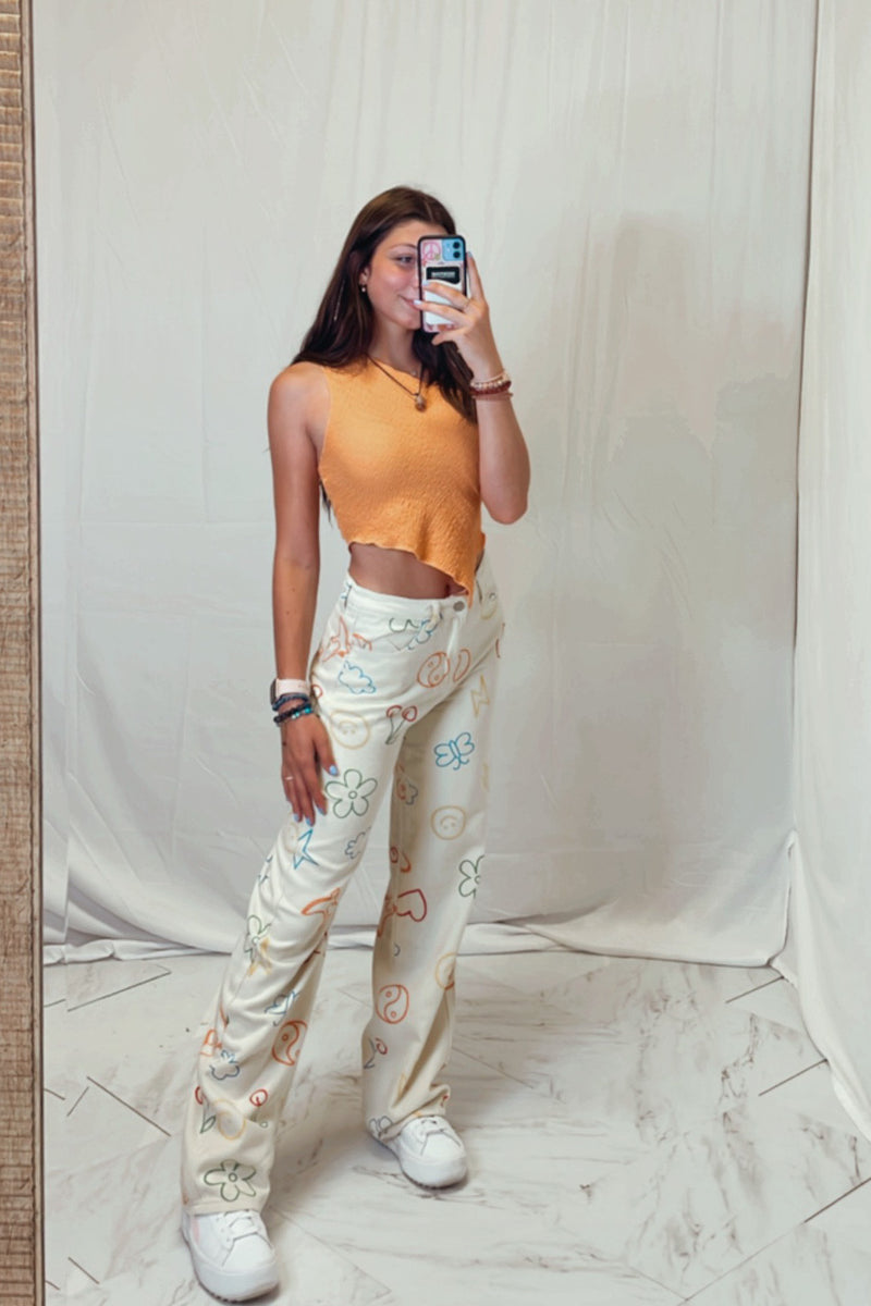 Orange One Shoulder Textured Cropped Tank Top