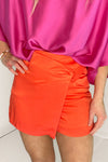 Red Orange Front Twist Shorts