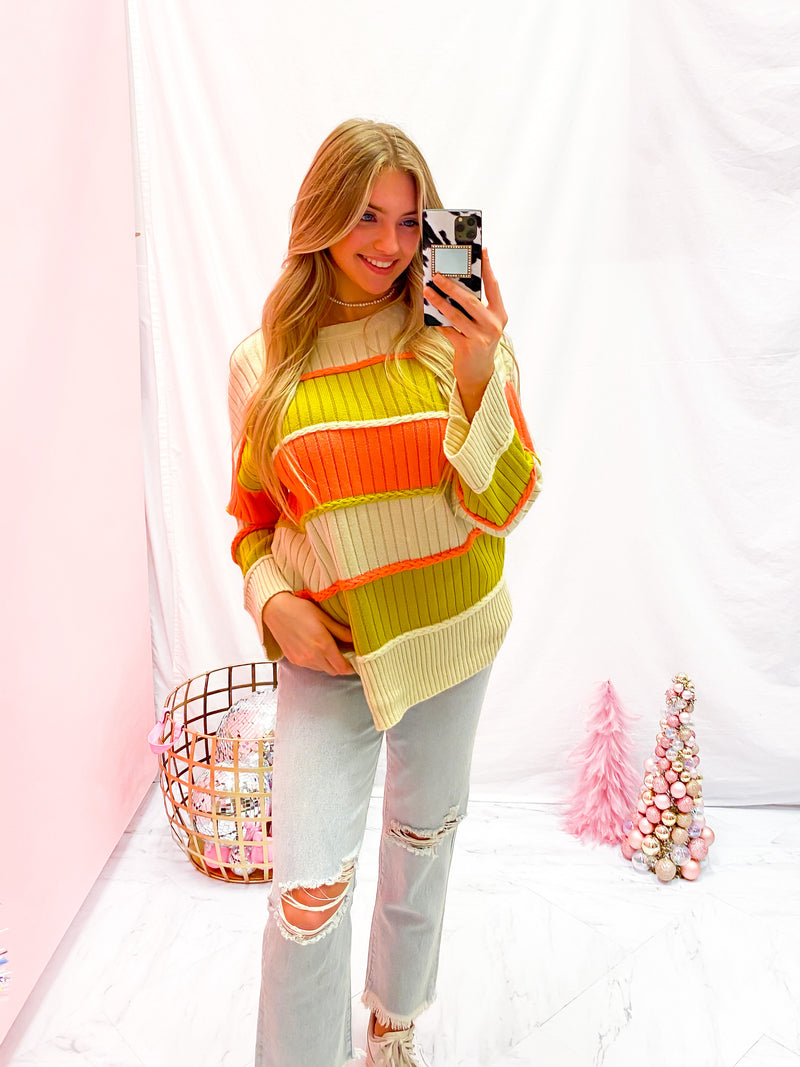 Coral Multi Color Striped Knit Sweater