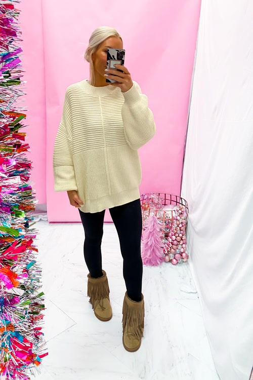 Cream Ribbed Oversized Sweater