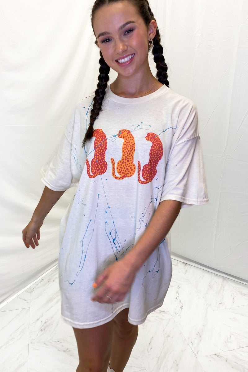 Cream Cheetah Splatter Graphic Tee