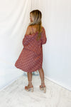 Mauve Checkered Long Sleeve Button Down Dress