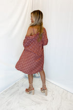 Mauve Checkered Long Sleeve Button Down Dress
