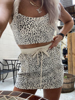 Cream Animal Print Two Piece Skirt Set