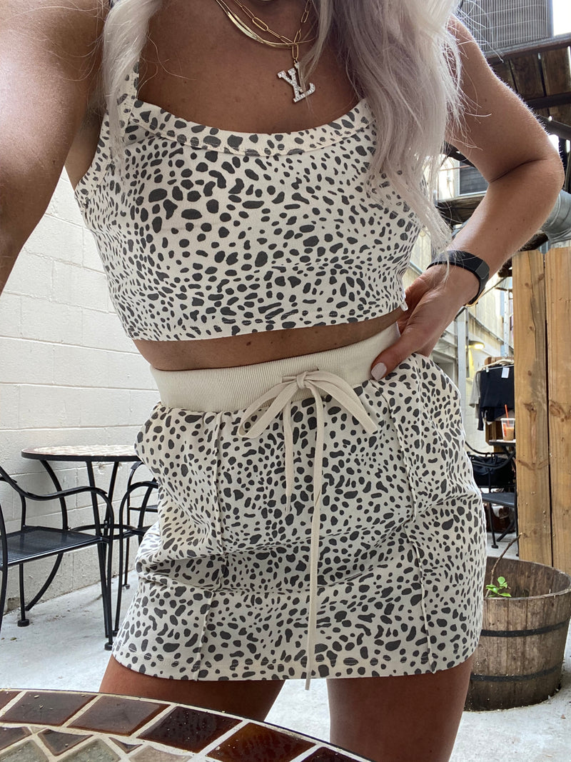Cream Animal Print Two Piece Skirt Set