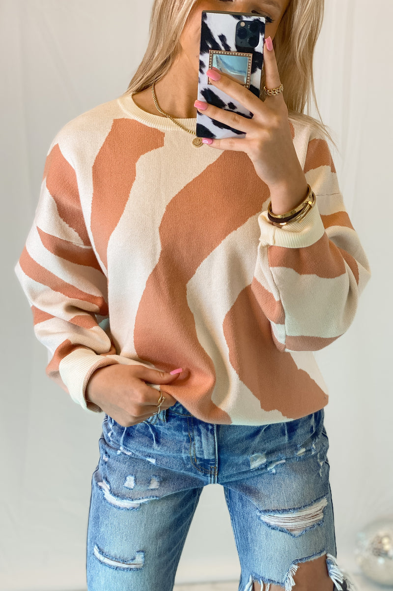 Orange Long Sleeve Wave Sweater