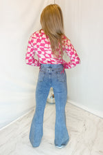Pink Checkered Long Sleeve Knit Top