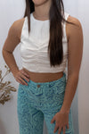 White Satin Ruched Tie Tank Top