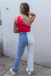 Coral One Shoulder Ruched Crop Top