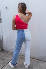 Coral One Shoulder Ruched Crop Top
