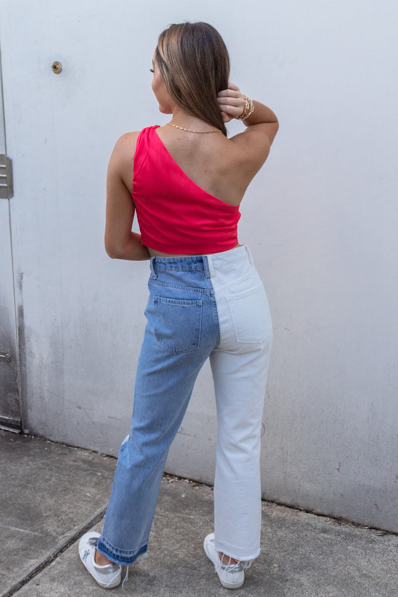 Coral One Shoulder Ruched Crop Top