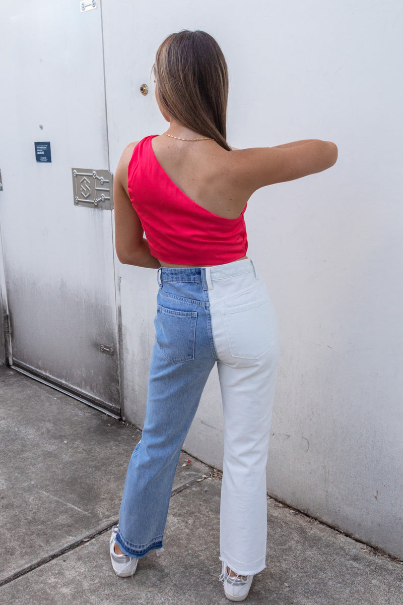 Coral One Shoulder Ruched Crop Top