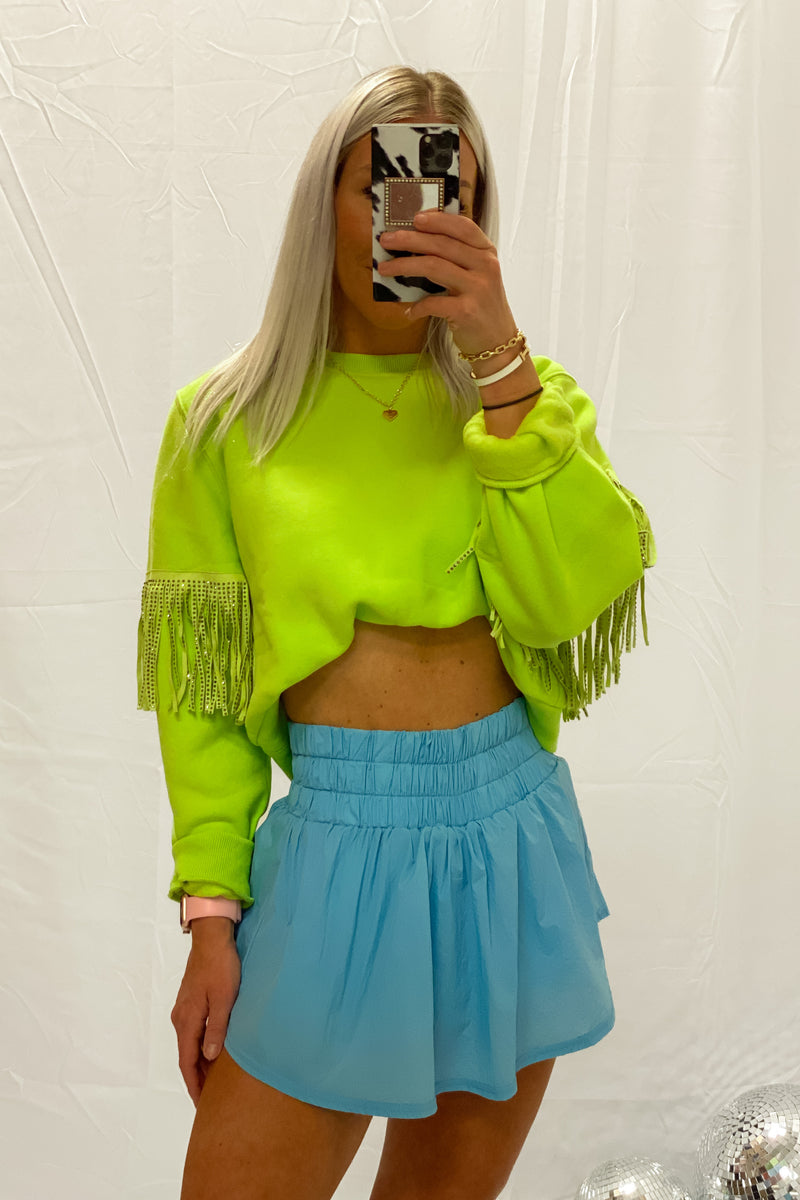 Blue Smocked High Waisted Athletic Skort