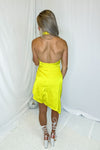 Yellow Asymmetrical Mock Neck Mini Dress