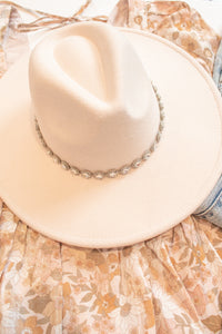 Ivory Small Rhinestone Wide Brim Panama Hat