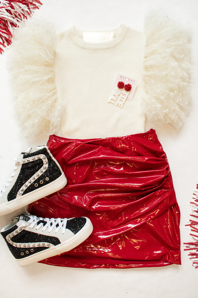 Red Faux Leather Mini Skirt