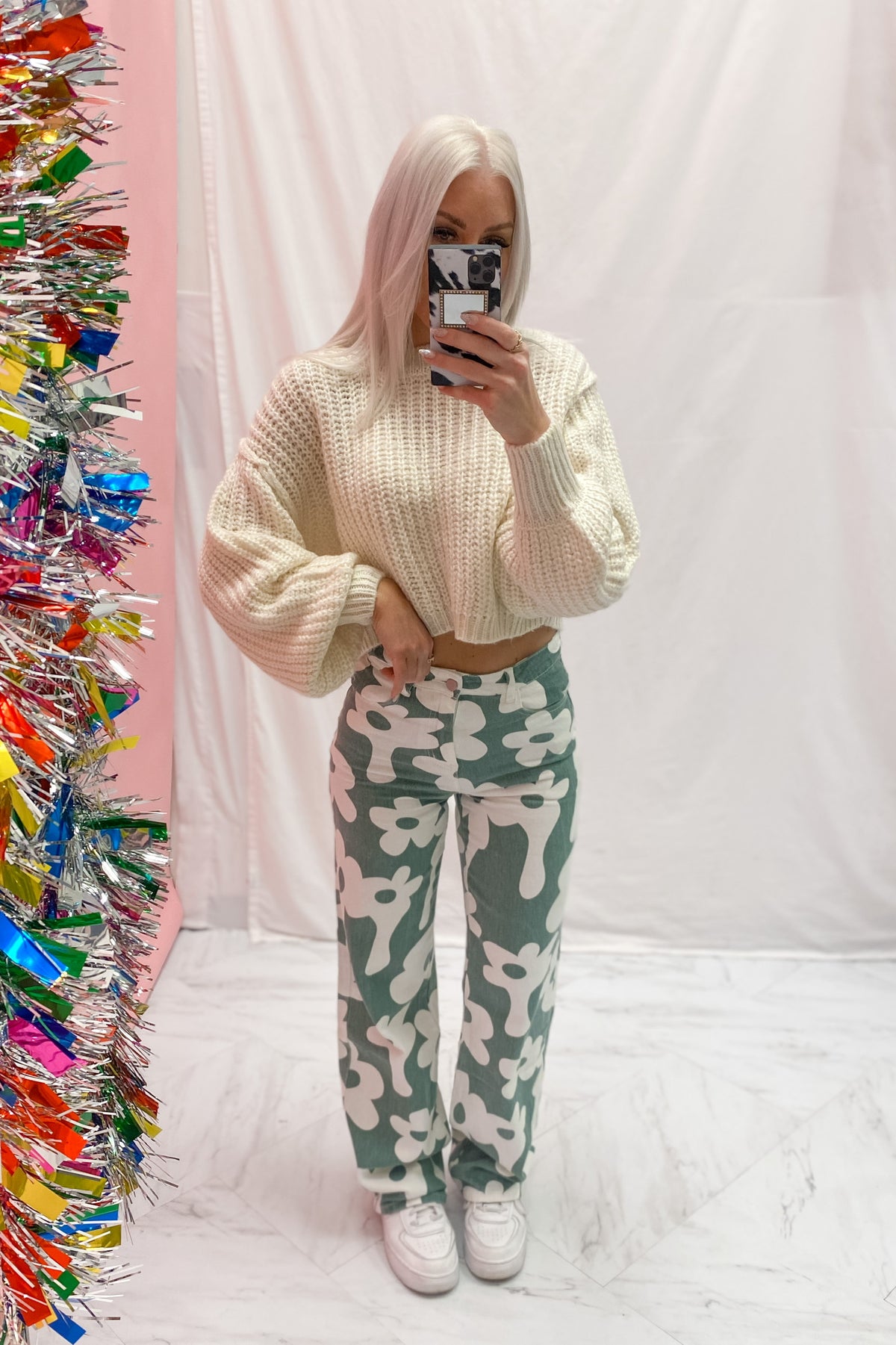 Off White Cropped Knit Sweater