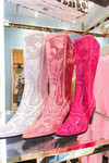  Iconic Babe Fuchsia Pink Sequin Western Boots - Shop Cute Booties At Kendry Boutique