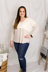 Ivory Color Block Long Sleeve Waffle Top - Shop Kendry Collection