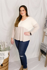 Ivory Color Block Long Sleeve Waffle Top - Shop Kendry Collection